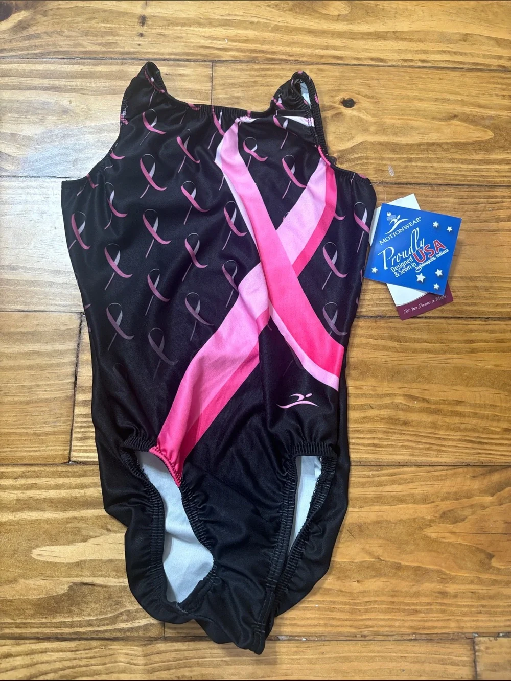 NWT Motionwear Child’s Medium Breast Cancer Awareness Gymnastics Leotard - Picture 1 of 3
